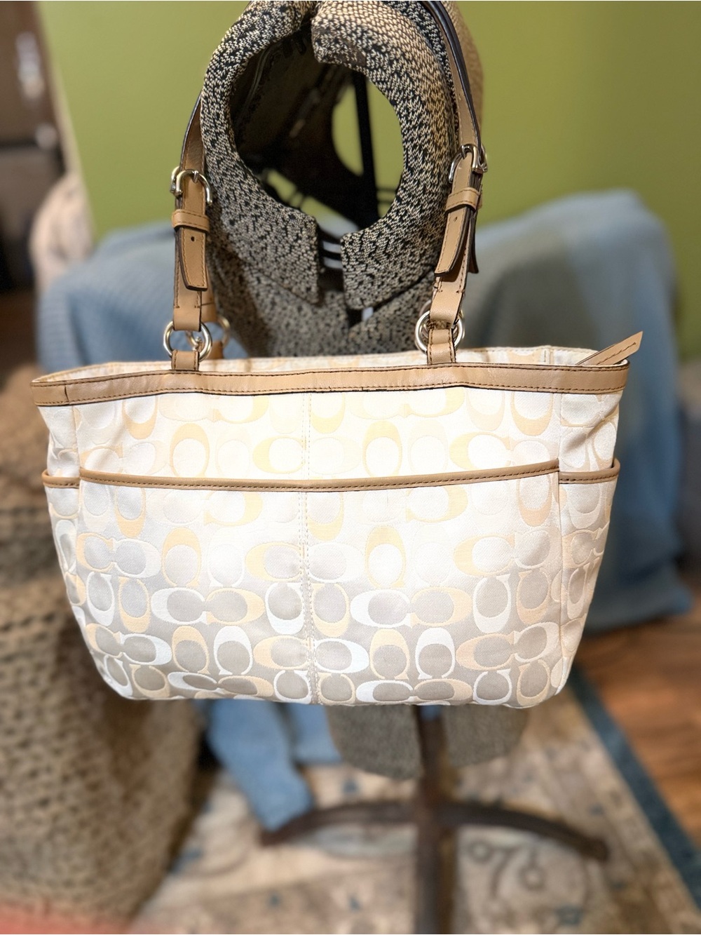Coach Cream Sateen Signature Tote - Picture 5 of 9